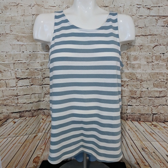 Classic Blue Striped Mixed Media Sleeveless Top - Picture 4 of 8